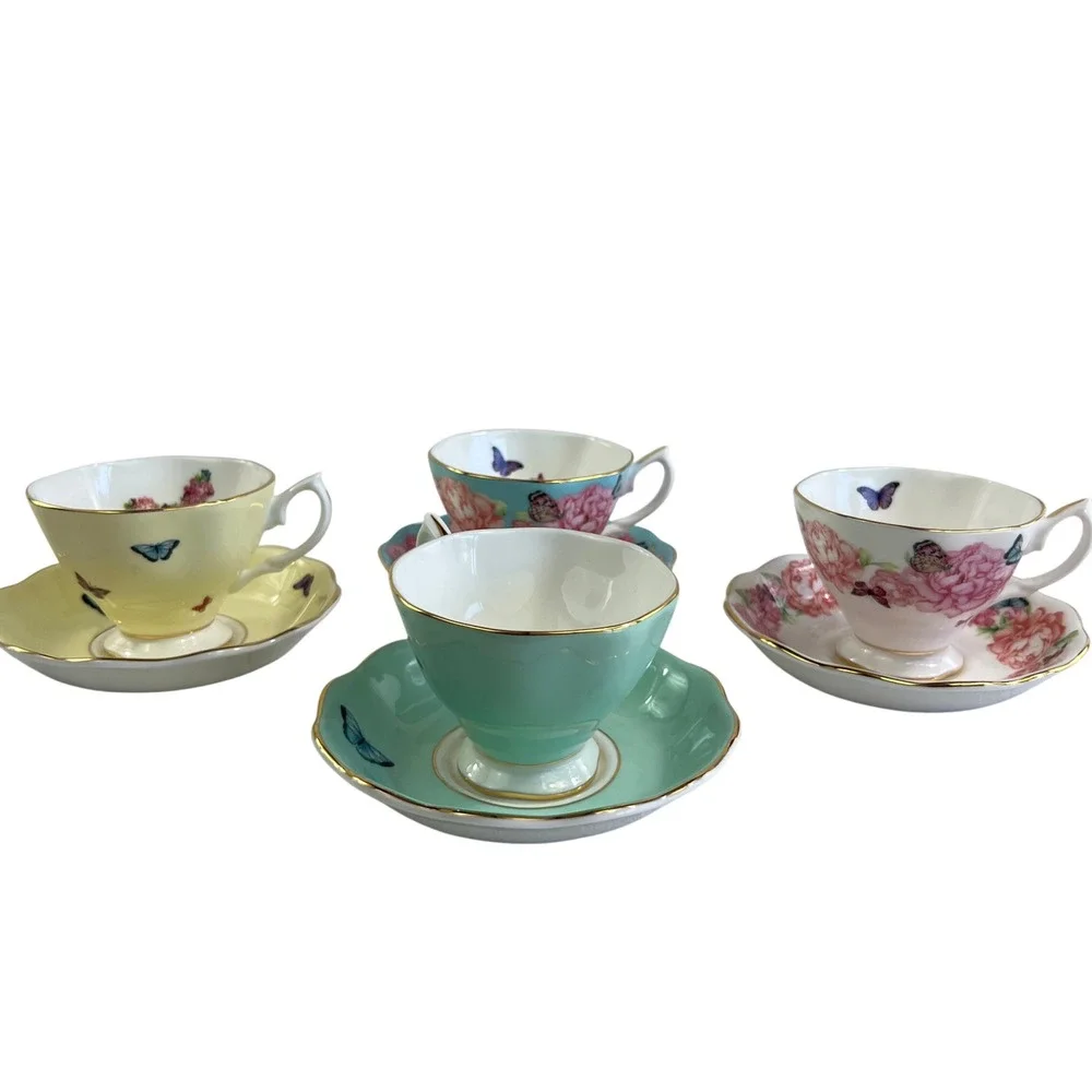 Royal Albert Miranda Kerr Friendship Teacup Saucer 8 Piece Set Floral Butterfly